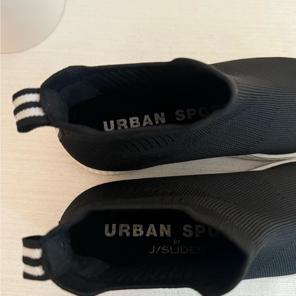 J/SLIDES Urban Sport Black Knit Stretch Slip In Sneakers - Picture 11 of 13